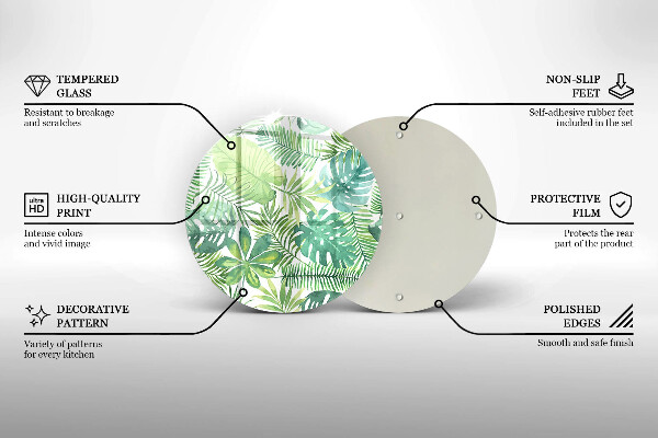 Tábua de cortar de vidro Folhas boho em aquarela