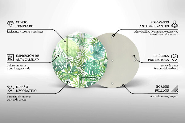 Tábua de cortar de vidro Folhas boho em aquarela