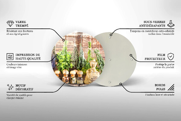 Tábua de cortar de vidro Ervas, especiarias e madeira