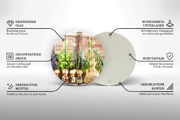 Tábua de cortar de vidro Ervas, especiarias e madeira