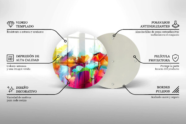 Tábua de corte de vidro Flores pintadas com tintas