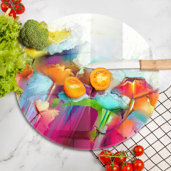 Tábua de corte de vidro Flores pintadas com tintas