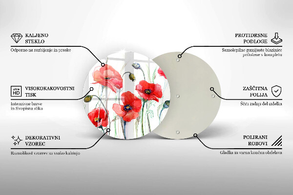 Tábua corte flores de papoulas vermelhas