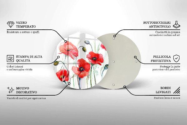 Tábua corte flores de papoulas vermelhas