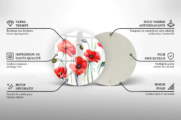 Tábua corte flores de papoulas vermelhas