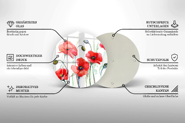 Tábua corte flores de papoulas vermelhas