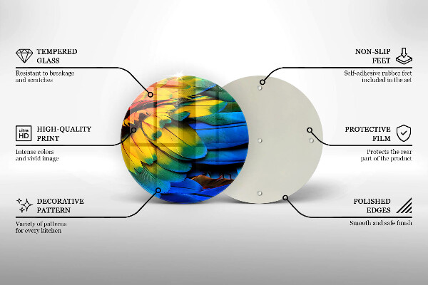 Tábua de vidro Penas coloridas de papagaio