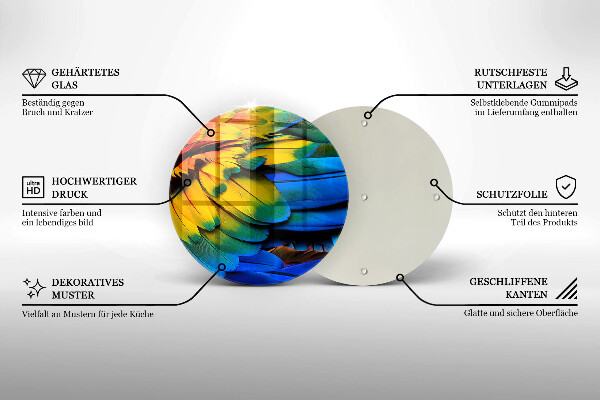 Tábua de vidro Penas coloridas de papagaio