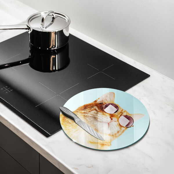 Tábua de cortar de vidro Um gato ruivo com óculos