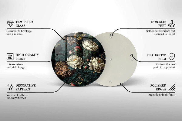 Tábua de vidro Flores de peônia vintage