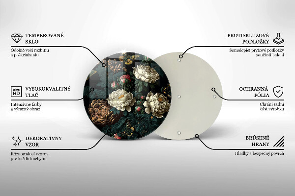 Tábua de vidro Flores de peônia vintage