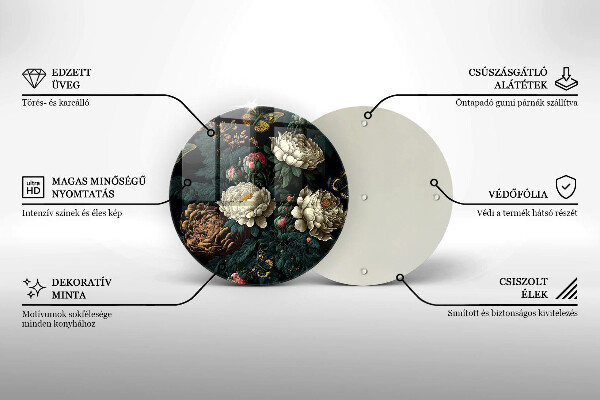 Tábua de vidro Flores de peônia vintage