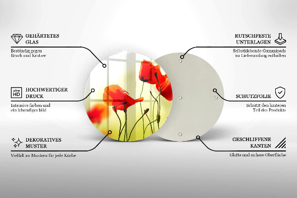 Tábua corte Flores de papoula vermelha