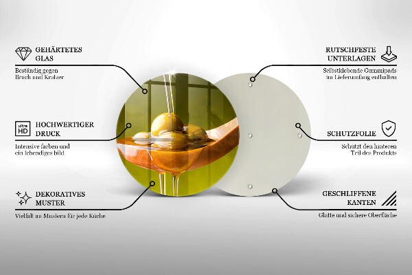 Tábua de corte de vidro Azeite e azeitonas