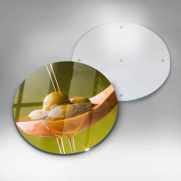 Tábua de corte de vidro Azeite e azeitonas