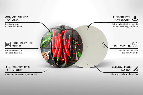 Tábua de corte de vidro Pimentas vermelhas