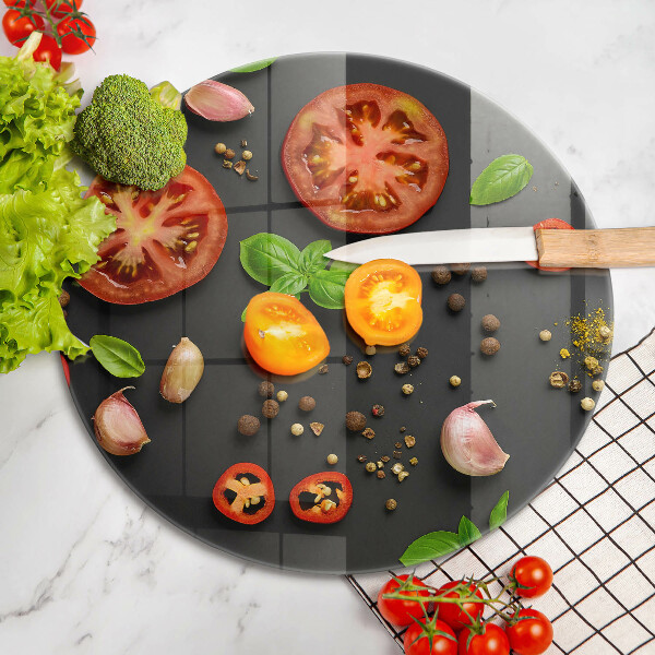 Tábua de corte de vidro Tomates e especiarias