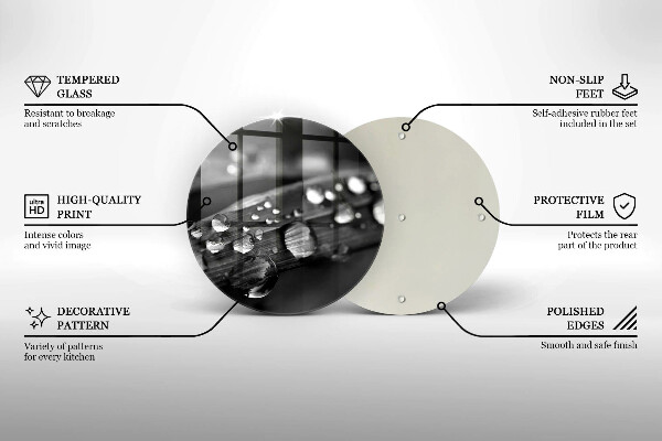 Tábua de cortar de vidro Gotas de orvalho nas folhas