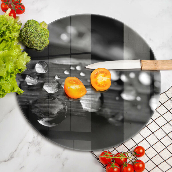 Tábua de cortar de vidro Gotas de orvalho nas folhas