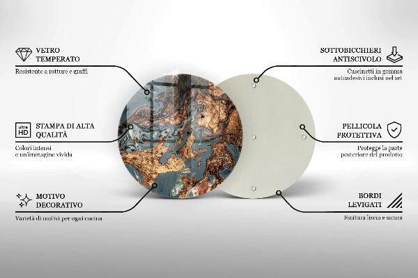 Tábua de corte de vidro Estrutura de rocha dourada