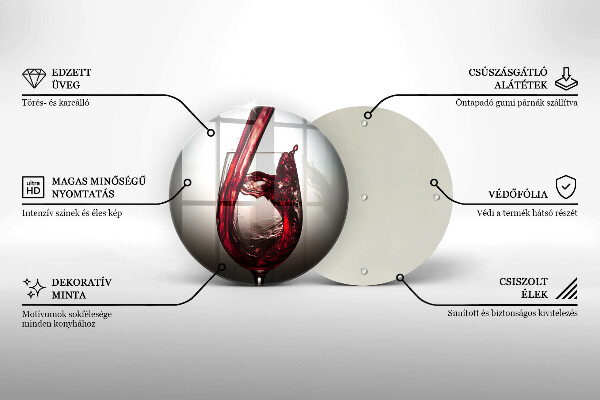 Tábua de corte de vidro Um copo e vinho tinto