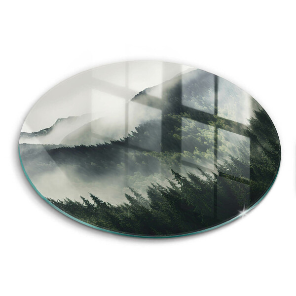 Tábua de cortar de vidro Paisagem de floresta e neblina