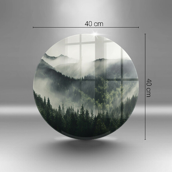 Tábua de cortar de vidro Paisagem de floresta e neblina