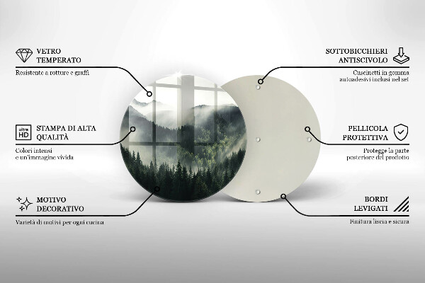 Tábua de cortar de vidro Paisagem de floresta e neblina