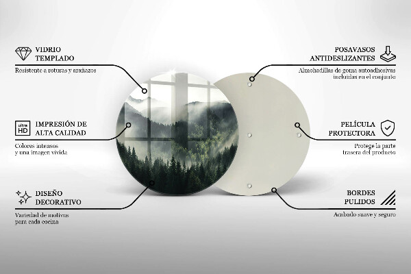 Tábua de cortar de vidro Paisagem de floresta e neblina