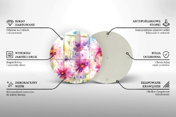 Tábua de corte de vidro Flores pintadas