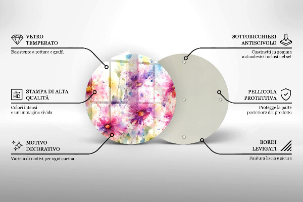 Tábua de corte de vidro Flores pintadas