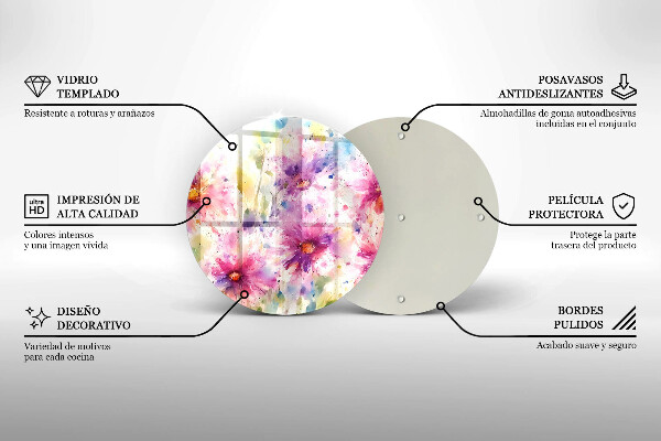 Tábua de corte de vidro Flores pintadas