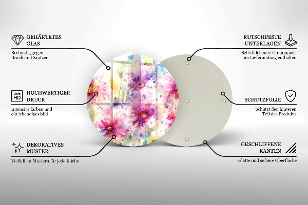 Tábua de corte de vidro Flores pintadas