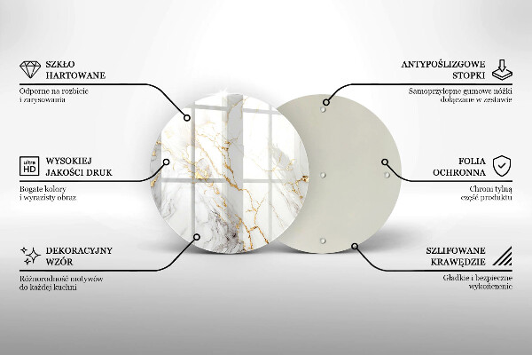 Tábua de cortar de vidro Mármore claro com dourado