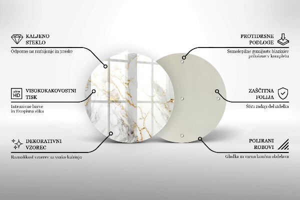 Tábua de cortar de vidro Mármore claro com dourado