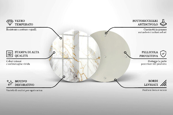 Tábua de cortar de vidro Mármore claro com dourado