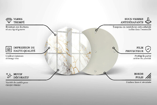 Tábua de cortar de vidro Mármore claro com dourado