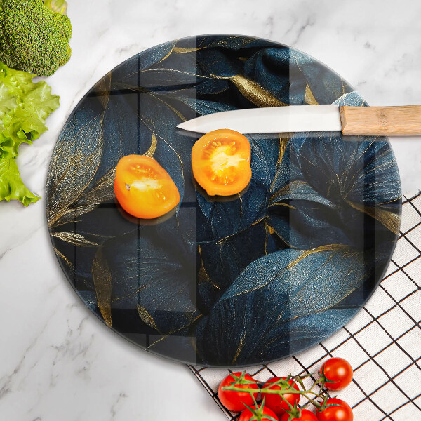 Tábua de corte de vidro Folhas decorativas com ouro