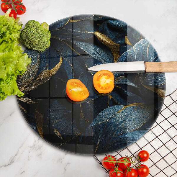 Tábua de corte de vidro Folhas decorativas com ouro