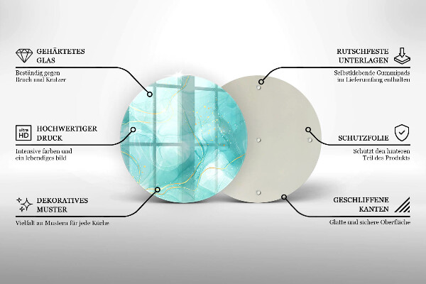 Tábua de vidro Abstração azul e dourada
