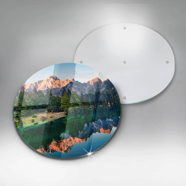 Tábua de corte de vidro Lago de floresta e montanha