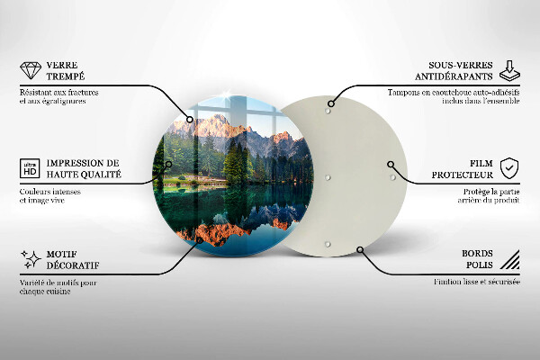 Tábua de corte de vidro Lago de floresta e montanha