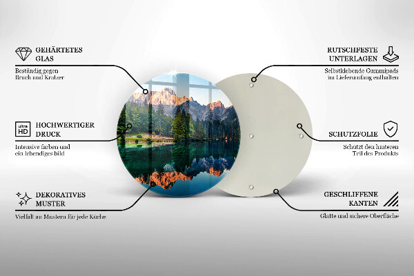 Tábua de corte de vidro Lago de floresta e montanha