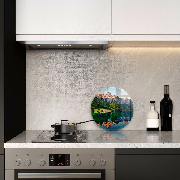 Tábua de corte de vidro Lago de floresta e montanha