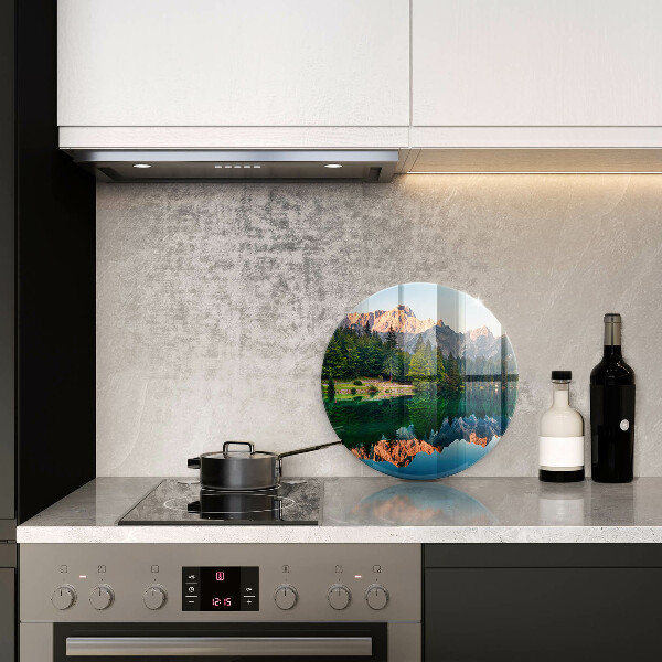 Tábua de corte de vidro Lago de floresta e montanha