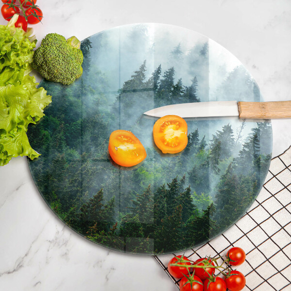 Tábua de corte de vidro Floresta no nevoeiro