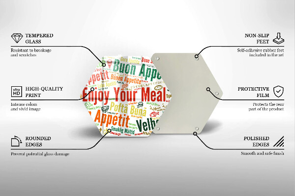 Tábua de corte de vidro Bon appetit legendas idiomas