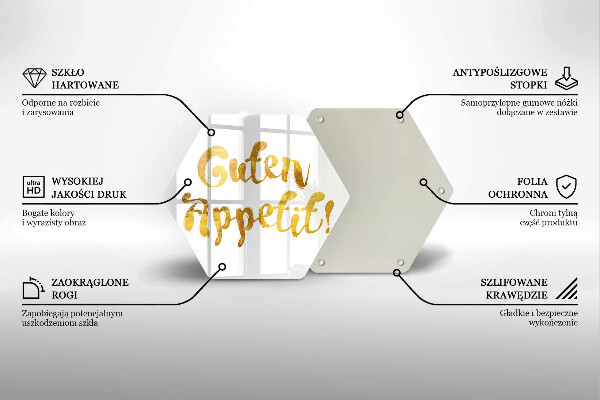 Tábua de corte de vidro A inscrição Guten Appetit!