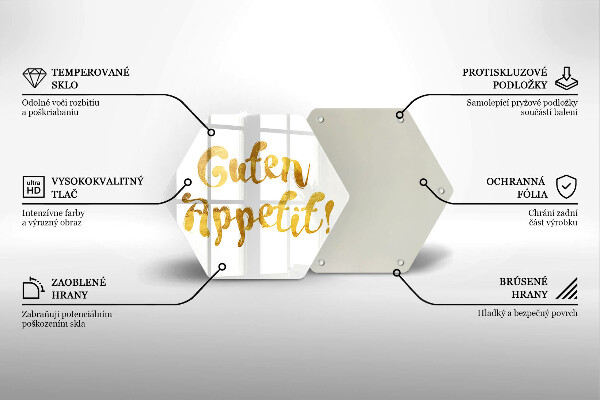 Tábua de corte de vidro A inscrição Guten Appetit!