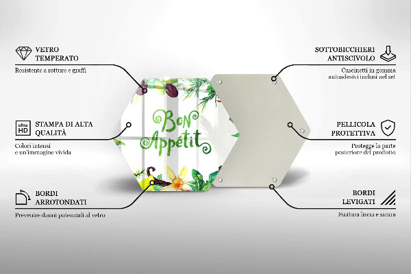 Tábua de vidro A inscrição Bon Appetit